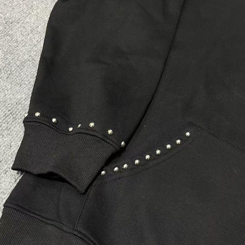 Unisex Embroidered Rivet Fleece-Lined Hooded Sweatshirt