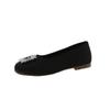 French Rhinestone Satin Square Head Single Shoes Women's 2025 New Spring Flat Temperament with Skirt Mary Jane Shoes Ladyshoes