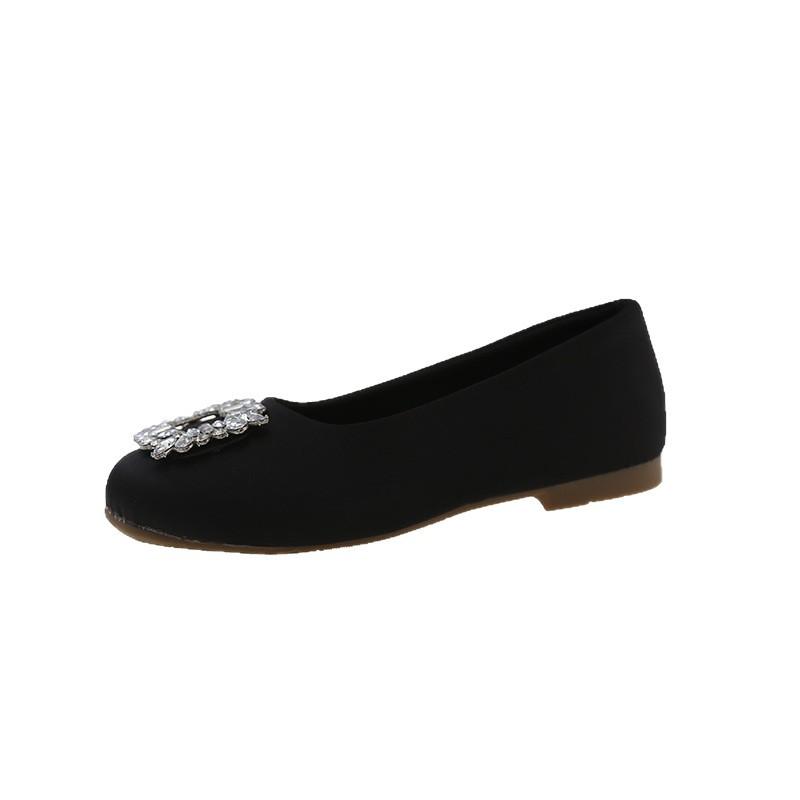 French Rhinestone Satin Square Head Single Shoes Women's 2025 New Spring Flat Temperament with Skirt Mary Jane Shoes Ladyshoes