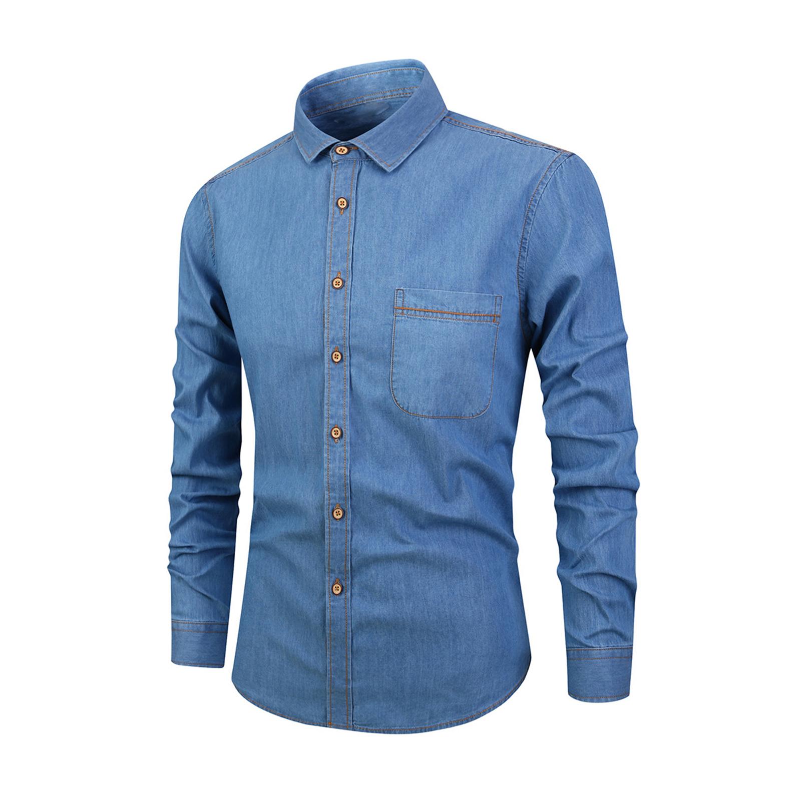 

Men s Tight-fitting Denim Shirt Men s Long-sleeved Retro Shirt Men s Denim Jacket XL