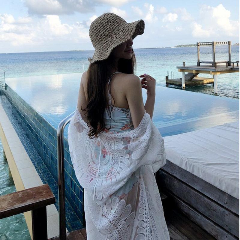 Beach Skirt Long Skirt Super Fairy Seaside Lace Shirt Foreign Style Beach Coat Super Sexy Fashion Versatile Hollow Temperament