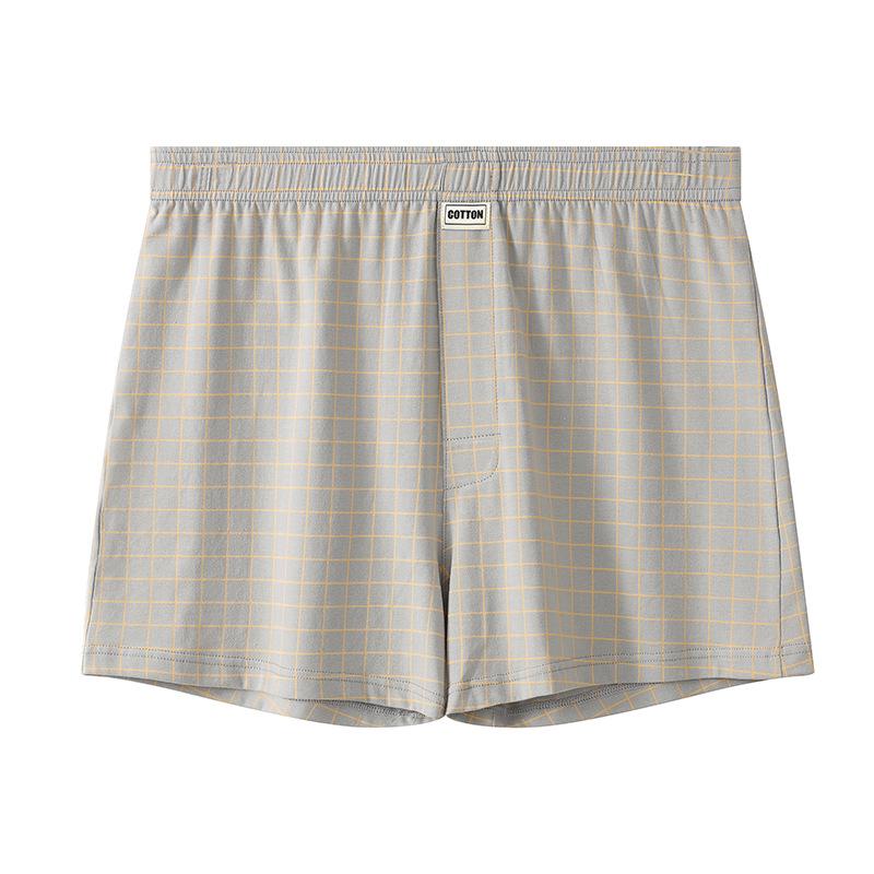 Huajielong Men's Plaid Cotton Boxer Briefs - Loose, Thin & Breathable