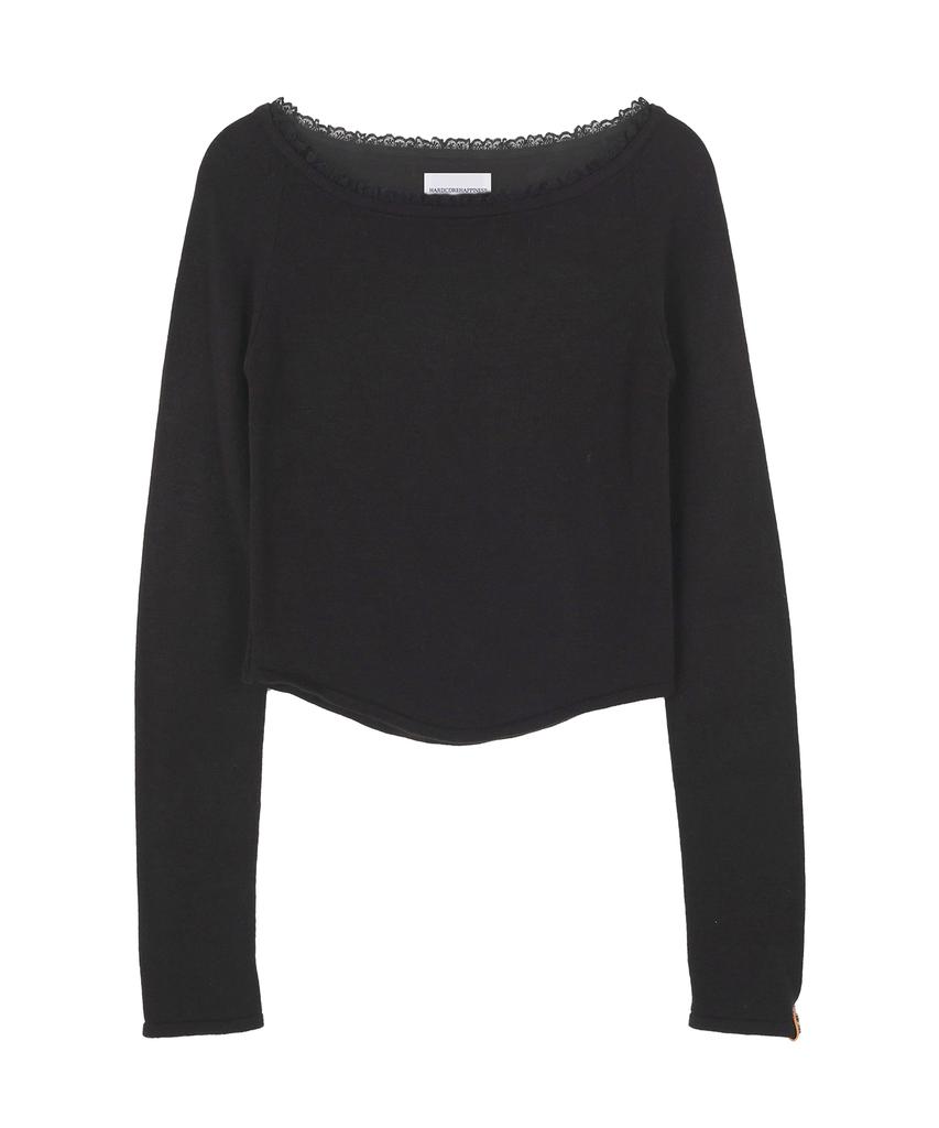 HARDCORE HAPPINESS Lace Boat Neck Knit_Black