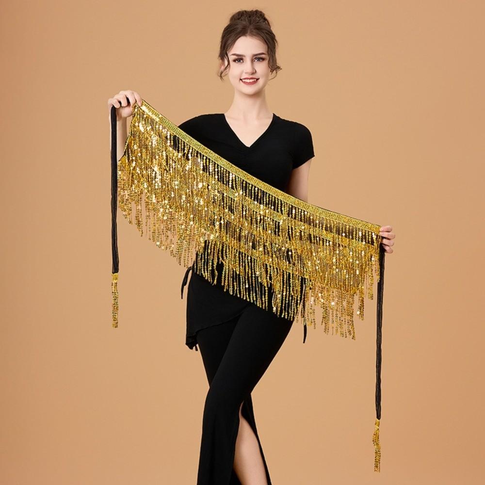 Shiny Sequin Hipscarf 4-Row Dance Wrap-skirt Fringe Hipwrap Belly Dance Belt  Dancer