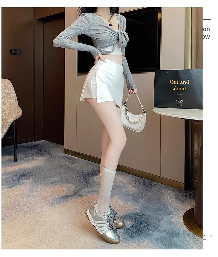 High-Waisted A-Line Short Skirt - Women's Spring Fashion with Anti-Exposure Style and Patchwork Design