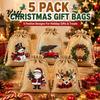 Christmas Craft Supplies Jute Burlap Gift Bags, Drawstring Treat Candy Mini Advent Calendar Bags Bag, Reusable Linen Packaging Pouch for Holiday Party