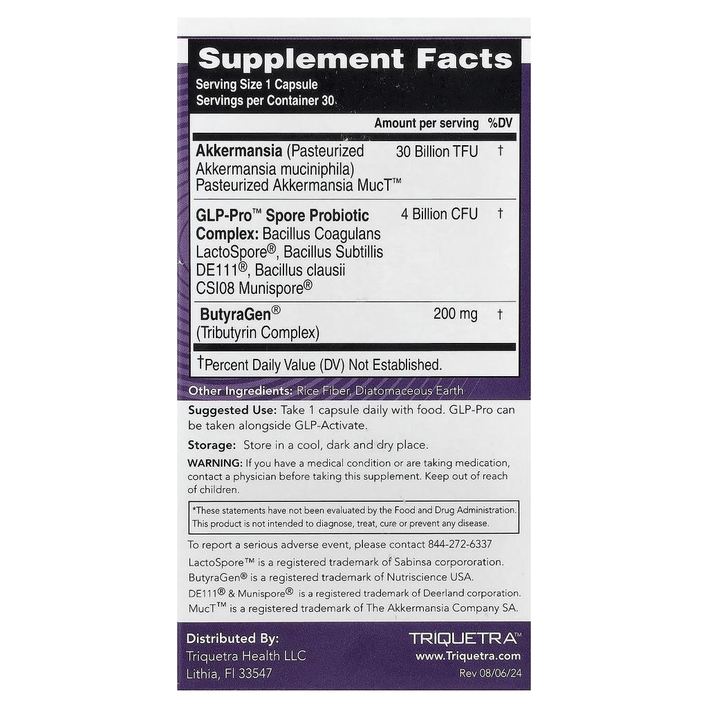 Triquetra Health, RX Therapeutic™, GLP-Pro™ GLP-1 Probiotic + Postbiotic, 30 Capsules