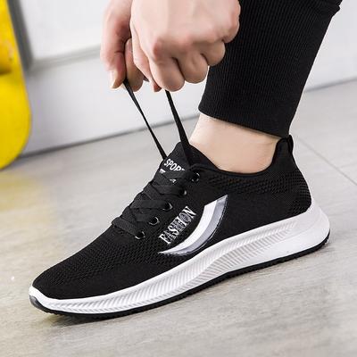 Men's Shoes Spring and Autumn Mesh Breathable Middle and Old Casual Shoes Thick Sole Light and Comfortable Running Black Sports Shoes