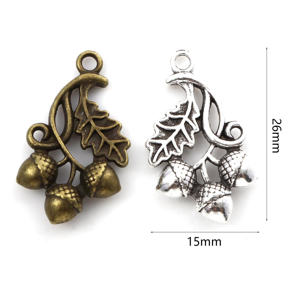 10PCs Acorn Leaf 3D Charms Vintage Metal Plant Pendants DIY Making Necklace Bracelets Women Jewelry Gifts 26mm x 15mm