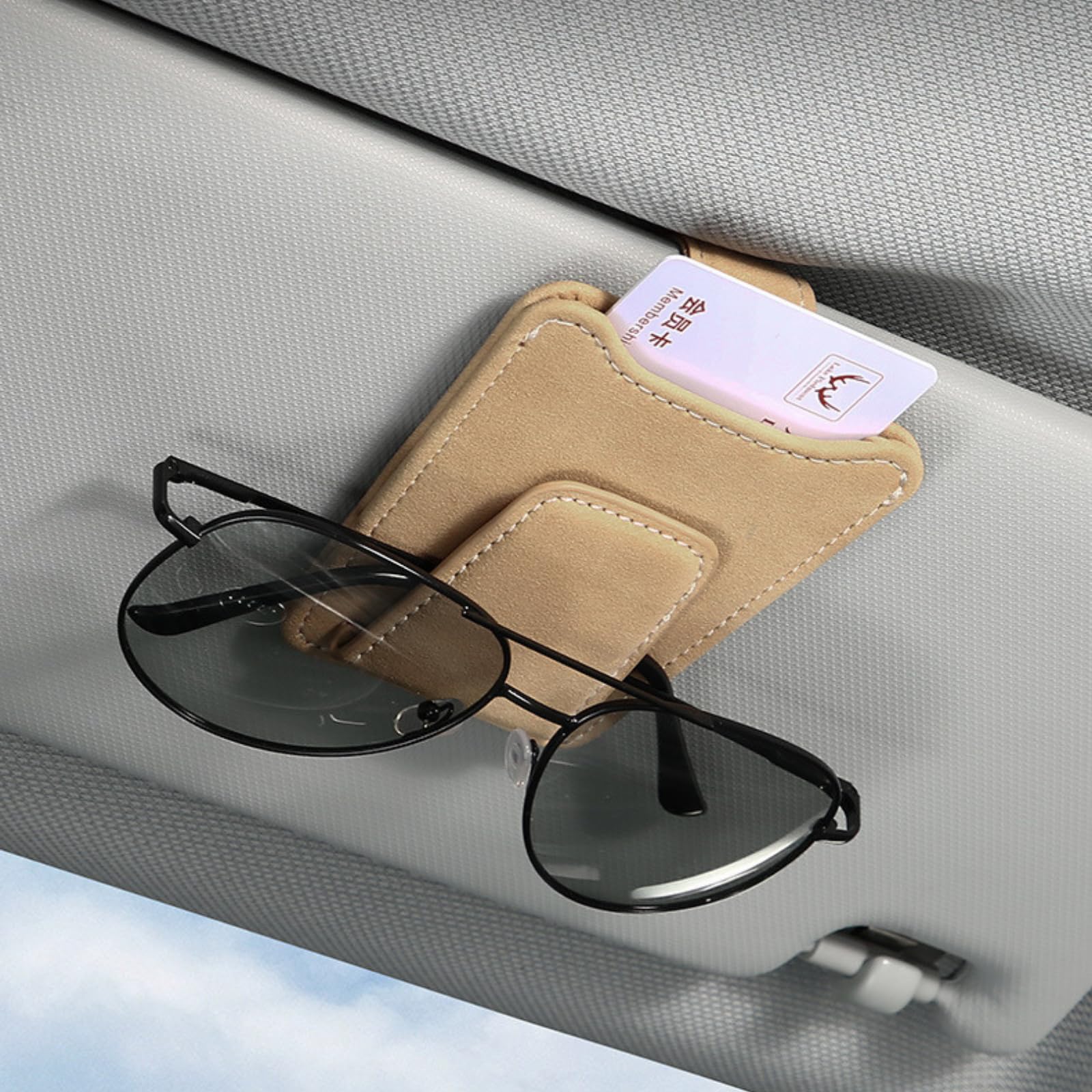

KaminoKa Sunglasses Holder Eyeglass Holder Sun Visor Storage Card Case Ticket Holder (Beige) бежевый