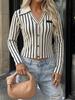 2026 Autumn/Winter Striped Color Block Lapel Pullover Slim-fit Sweater