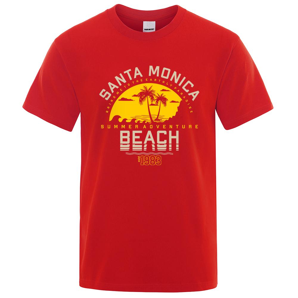 Santa Monica Summer Adventure Beach Estd 1983 Men T-Shirts Cotton Oversized Short Sleeve Loose T-Shirt Breathable Casual Tops