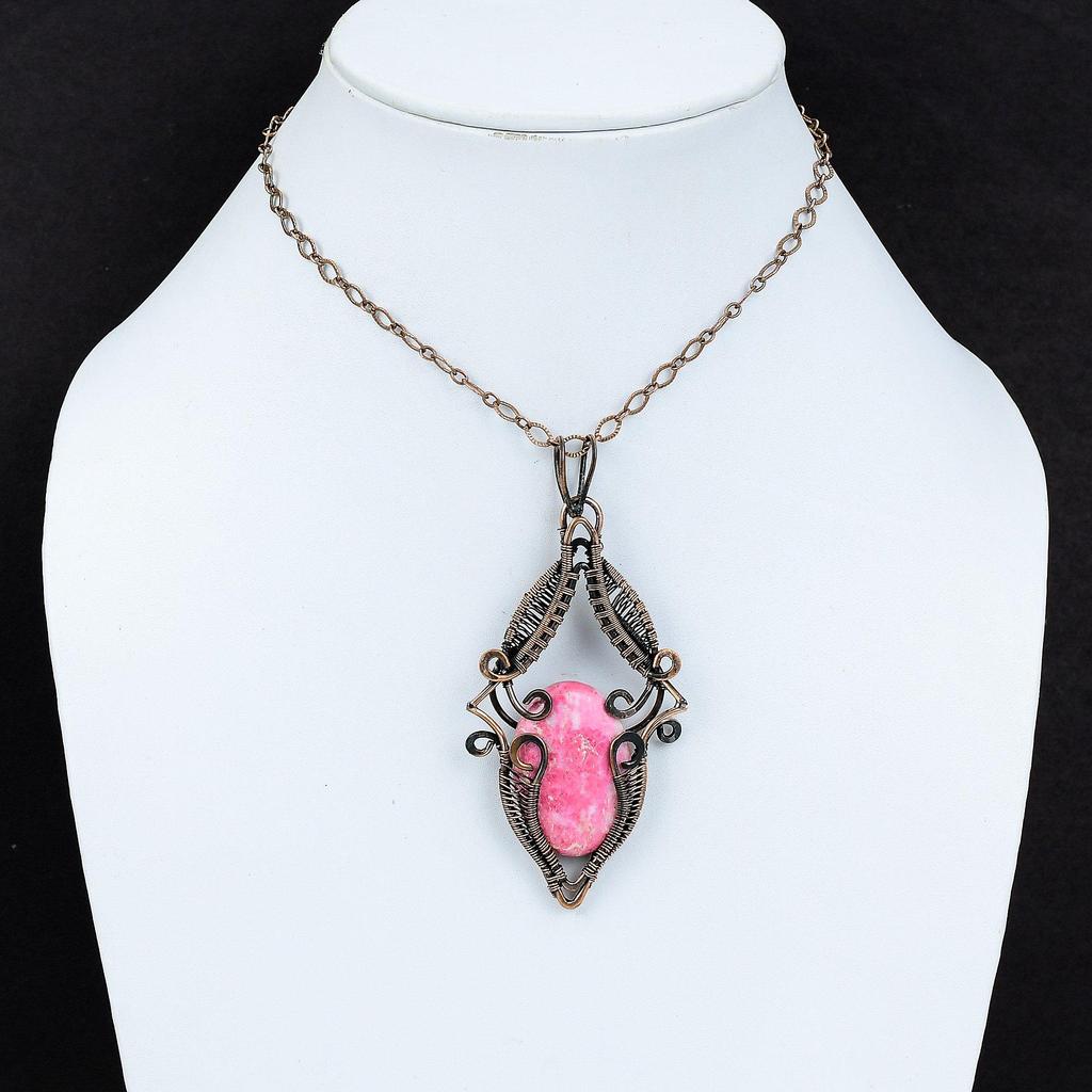 Thulite Gemstone Pendant Copper Wire Wrapped Pendant Amazing Pendant Thulite Jewelry Handmade Pendant Copper Wire Wrap Jewelry Gift For Him