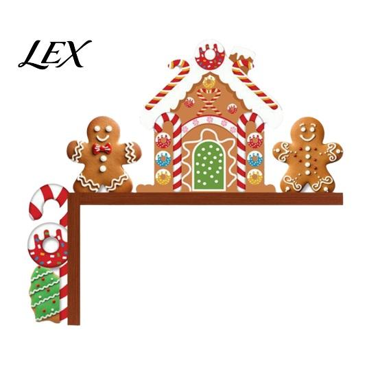 Christmas Door Corner Decoration Topper, Wooden Sign, Santa Snowman Gingerbread Frame Art Man Decor for Home Holiday Party Tree Sign