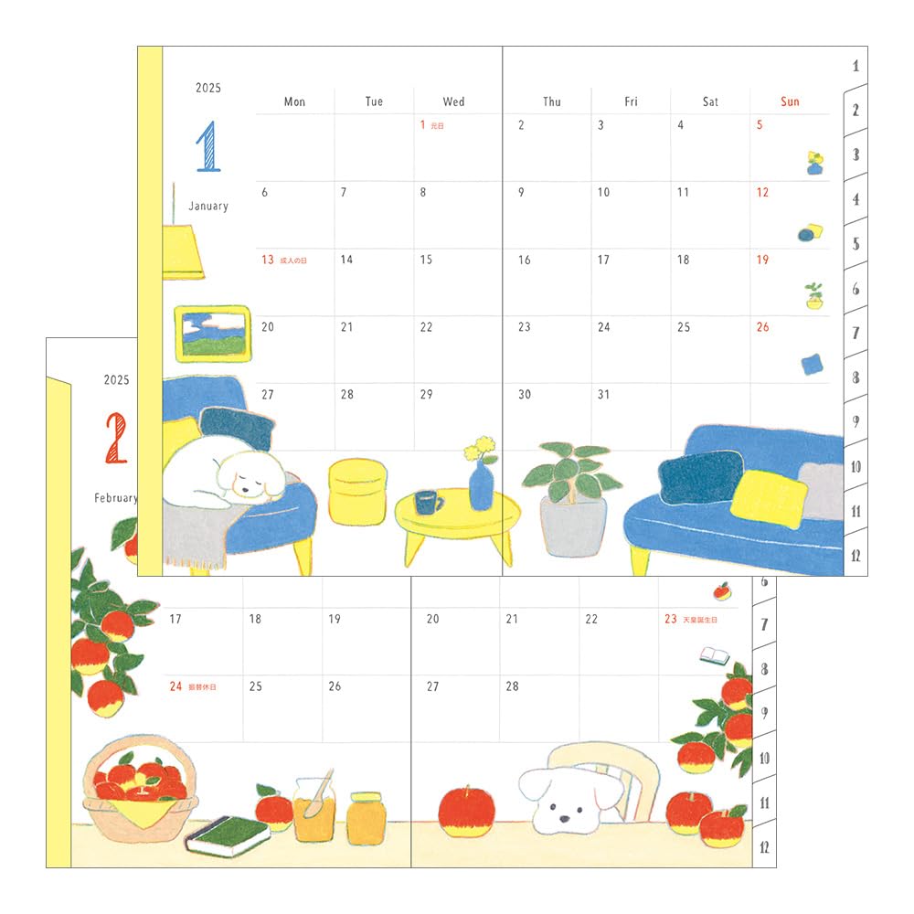 Midori Pocket Dog 22308006 Januartagebuch, 2025, B6, Wöchentlich, Muster, (Beginnt 2025)