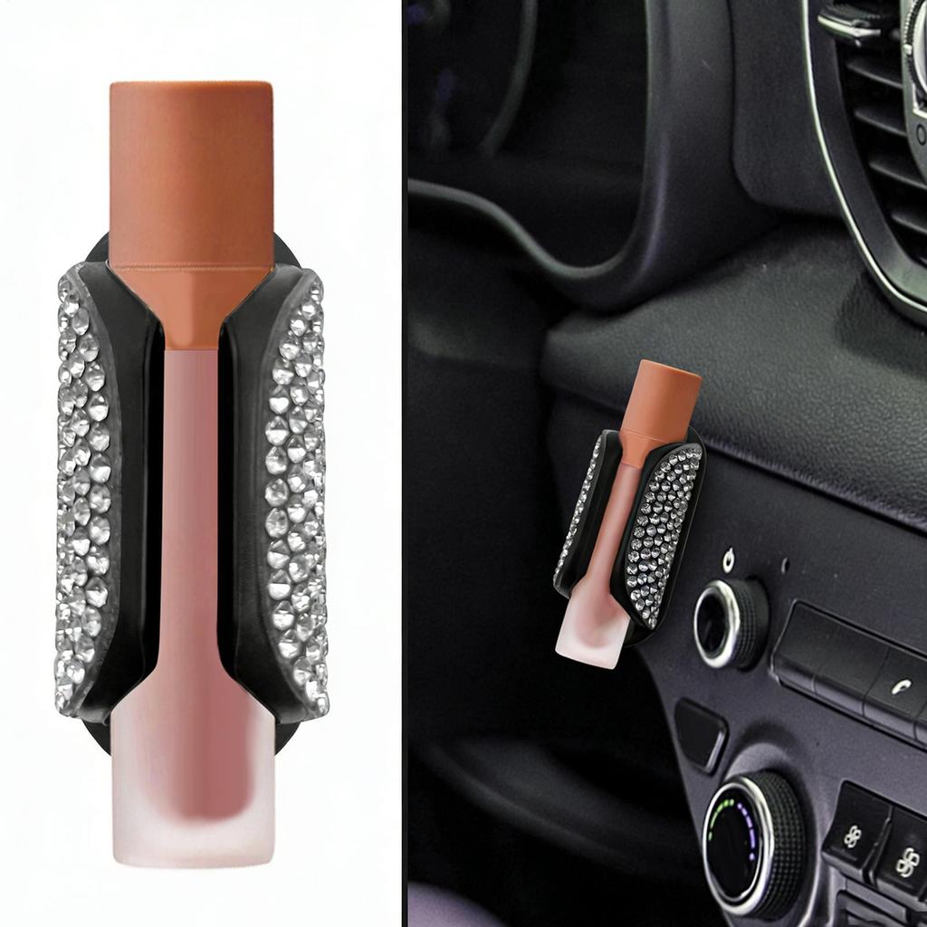 Lip Balm Holder for Car Silicone Non-Slip Adhesive Rhinestone Stand Upright Car Lipstick Holder for Girl Women Vehicles Visor