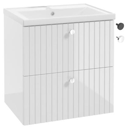 Bathroom Cabinet with Washbasin, Grooved, 60 Cm, White Gloss, Rietti Lamellas