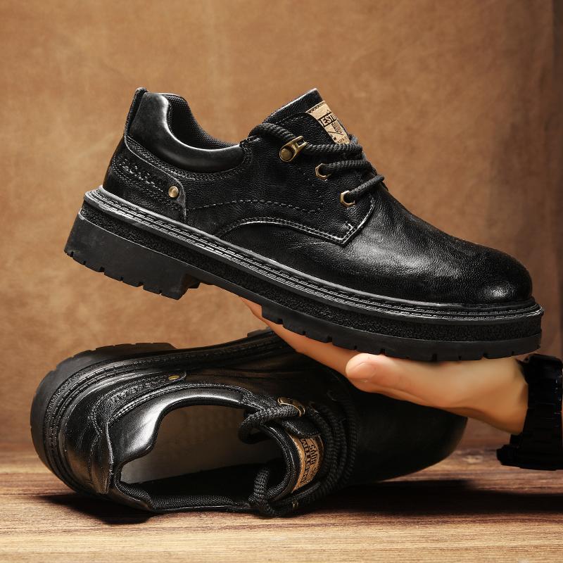 Fashion Men Casual Leather Shoes Luxury Brand Thick Bottom  Lace Up Business Shoes British Style Outsole Casual Work Outdoor Boots