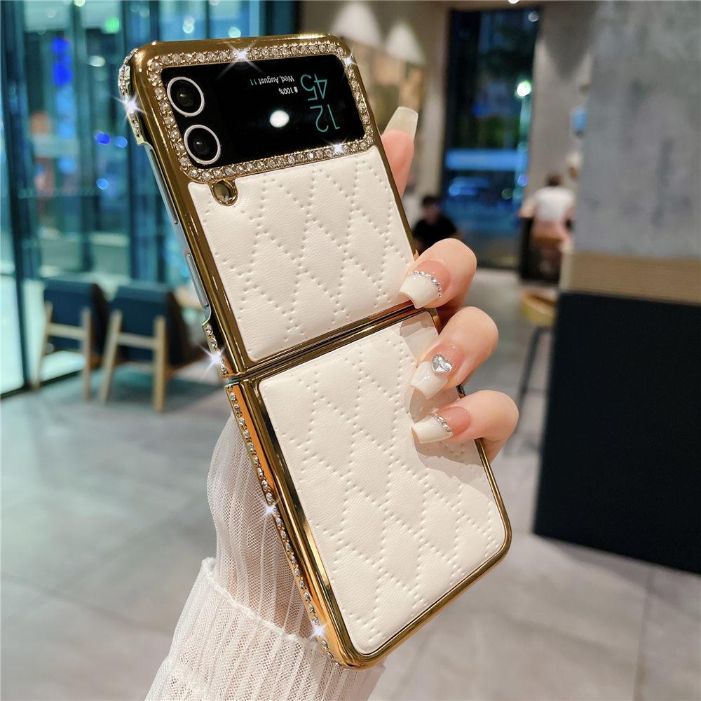Luksusowe Złocone Diamentowe Skórzane Etui Na Samsunga Z Flip 6 Flip 5 Flip 4 3 Wstrząsoodporne Etui Na Telefon typu Flip6 Coque