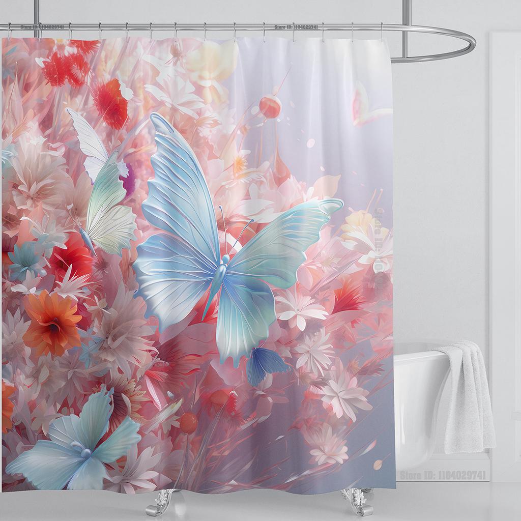 3d Beautiful Butterfly Shower Curtain Waterproof Polyester Fabric 3D Printed Curtain Bathroom Decoration with Hooks