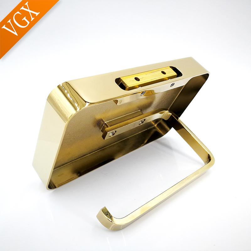 VGX Luxusní držák toaletního papíru s poličkou na telefon Role do koupelny Stojan na ubrousky Držák na zeď Příslušenství Zlatočerný chrom T2508