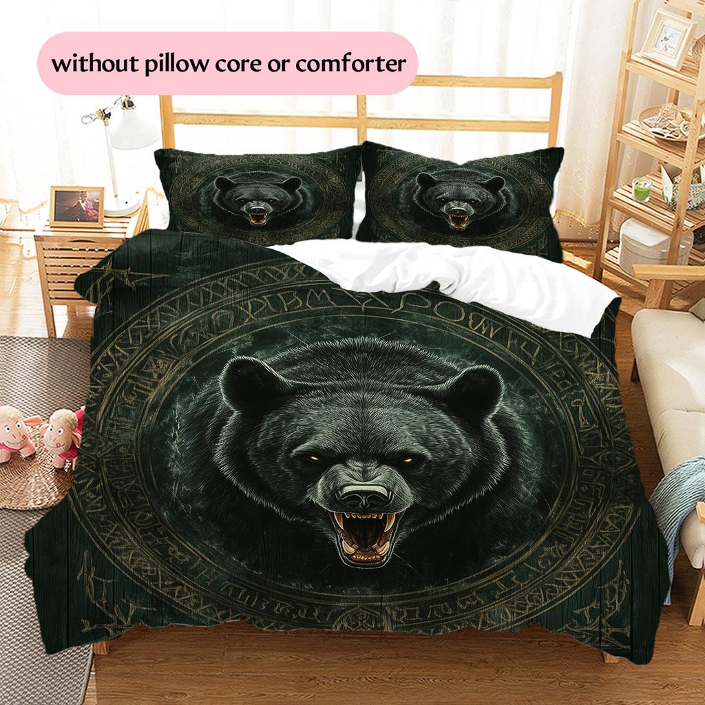 Roaring Bear Pattern Bedding Quilt Set  Home Decoration  Gift (1 * duvet cover + 2 * pillowcase  without core)