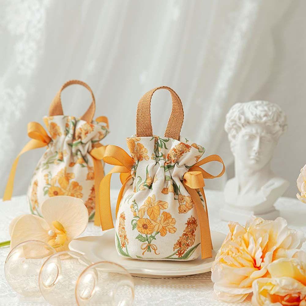 Sacs Cadeaux de Noël Toile Fleur Cordon de Serrage Sac d'Emballage Noël Mariage Bonbons Bijoux Emballage Sac Cadeaux Boîte à Sucre