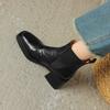 French Thick Heel High Heels Short Boots Women's Spring and Autumn Single Boots Black Boots Square Head Chelsea Boots