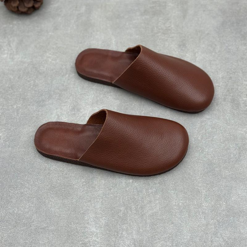 

Johnature Genuine Leather Round Toe Flat Slippers Versatile And Comfortable Soft Soled Women s Slip-on Shoes 35 кофейный
