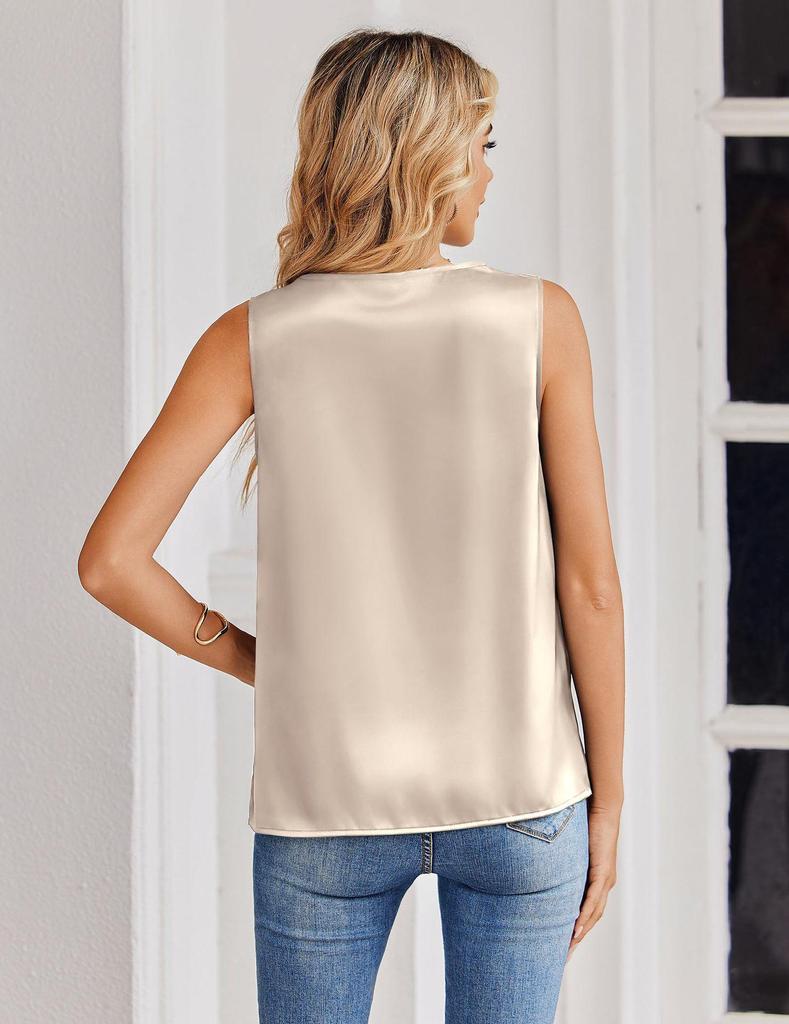 Women's European Summer 2026 V-Neck Satin Camisole Sleeveless Top