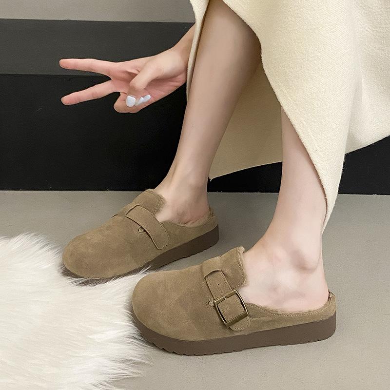 Women's Baotou lightweight and comfortable a footstirrup heightening winter warm cold padded non-slip wear-resistant leisure sports cotton slippers