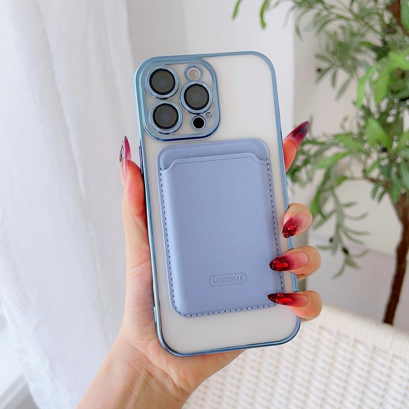 With Leather Card Slot Clear Magnetic Case For iPhone 16E 16 Pro Max 15 14 13 12 11 Lens Film Protection TPU Soft Shockproof for Magsafe Phone Cover