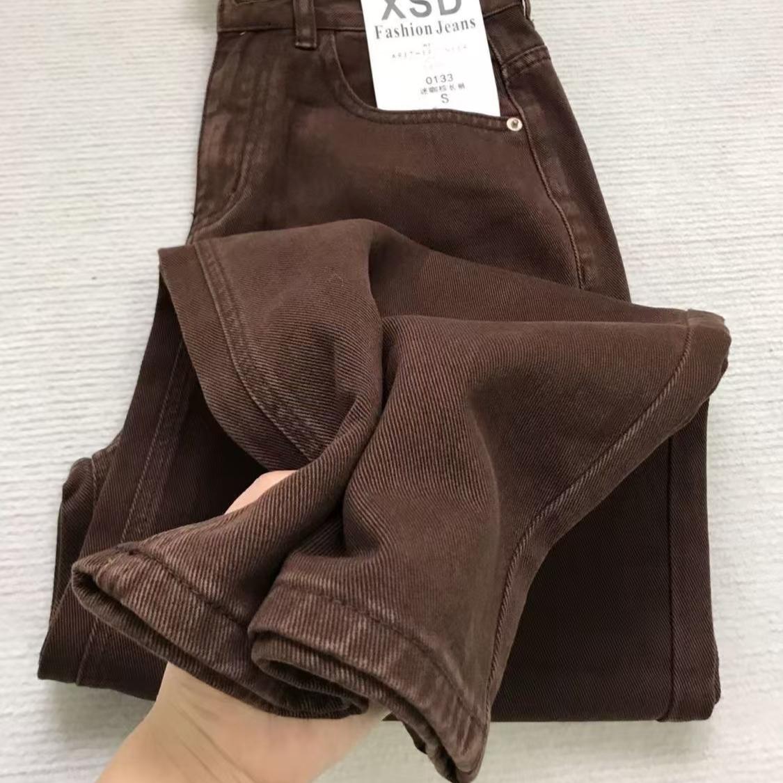 

Широкие джинсы женские с высокой талией, американские винтажные, однотонные, универсальные, осень-зима, плюс бархат, уличная одежда, повседневная, простая, шикарная M