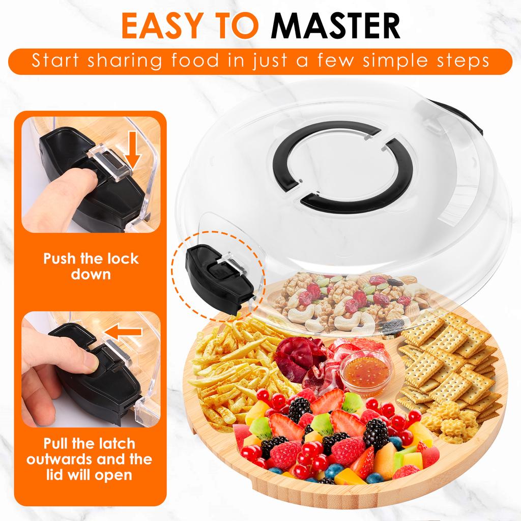 Cheese Cutting Boards Chopping Fruits Platter Serving Tray Round Charcuterie Board with Lid Large Capacity for Party Picnic