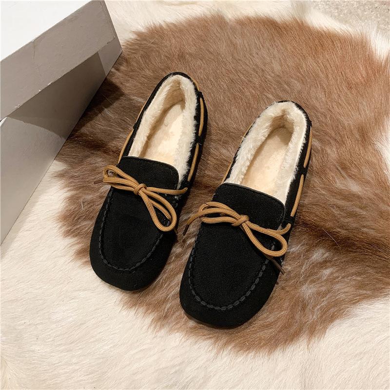 Doudou shoes women's autumn and winter velvet 2025 new fur integrated versatile flat bottom thick sole one pedal hairy ladyshoes women