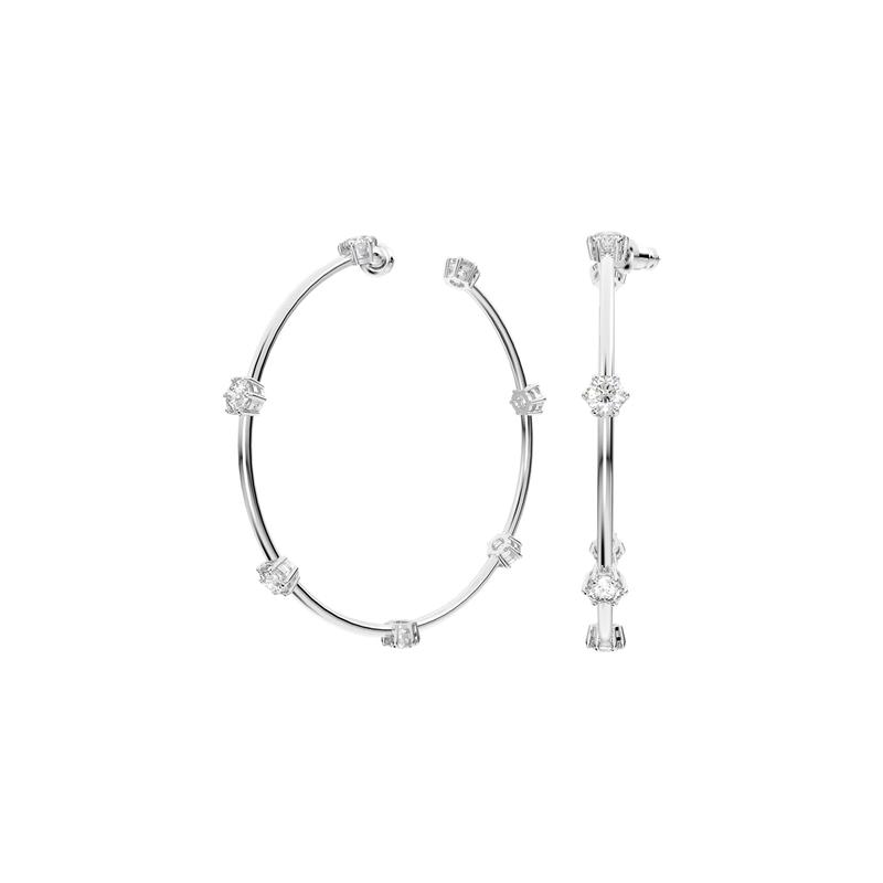 Swarovski Constella Large Hoop Earrings Round Cut Rhodium Plated Women s White/Silver 5638698 серебряный