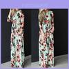 Elegant Summer Floral Print Long Sleeve Dress For Women In White Pink Green And Navy Blue