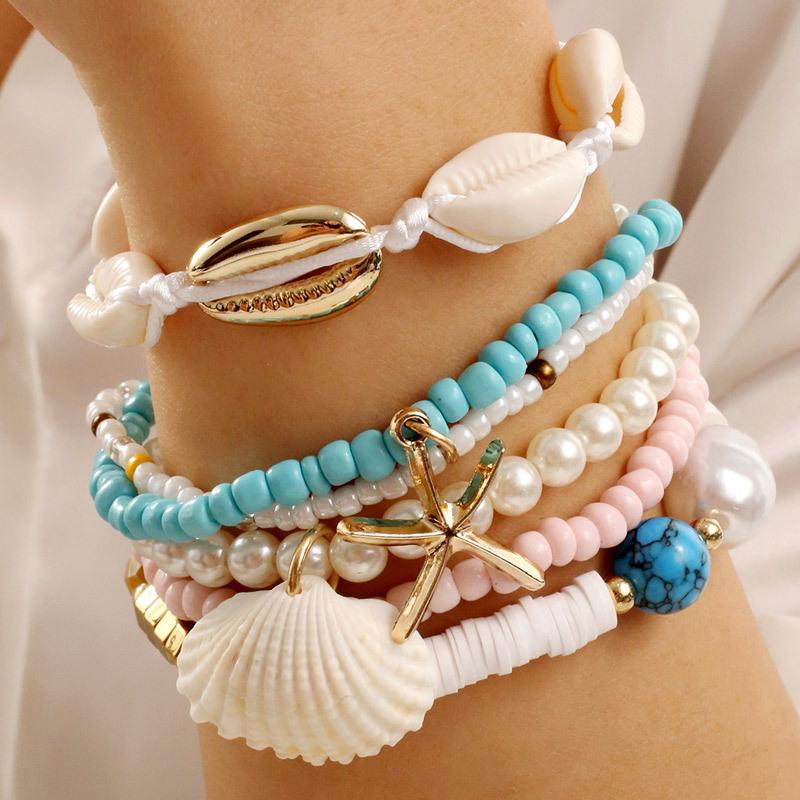 European, American Bohemian Style Starfish Shell Mix and Match Multi-layer Bead Temperament Women s Bracelet Set