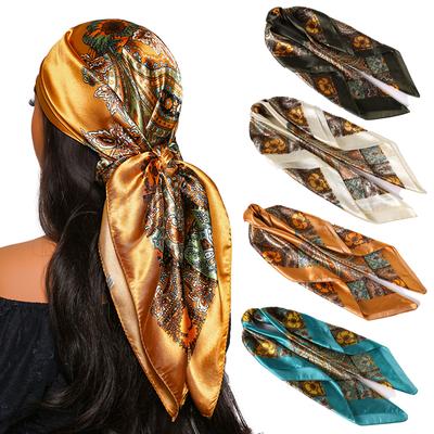 90*90Cm Hair Scarf Women Fashion Designer Beautiful Paisley Foulard Soft Satin Shawl Kerchief Square Silk Scarfs Neck Headscarf