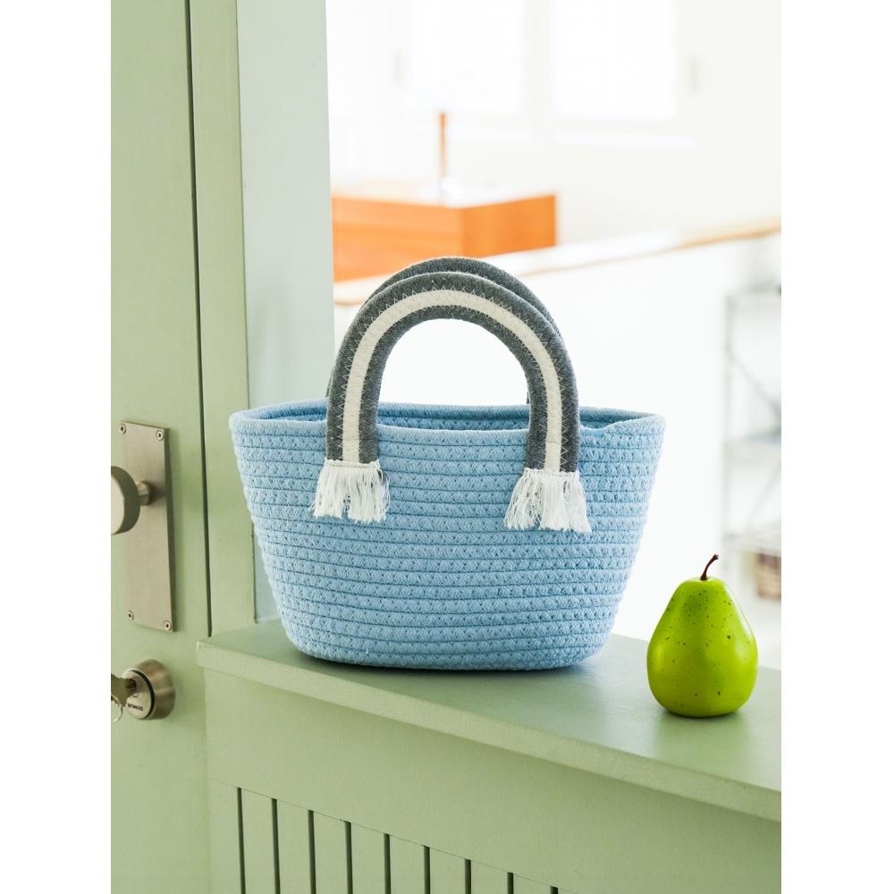 

Сумка з плетеною ручкою Daiso Сіра Блакитна