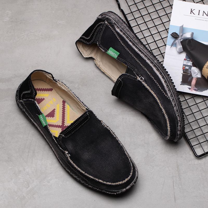 Outdoor Men's Casual Denim Canvas Footwear Fashion Style Designer Loafers Breathable Mens Sneakers Slip On Male Vulcanize Shoes