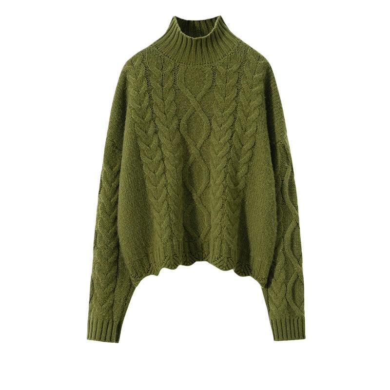 2024 Women's Retro Cable Knit High-Neck Loose Cashmere Sweater