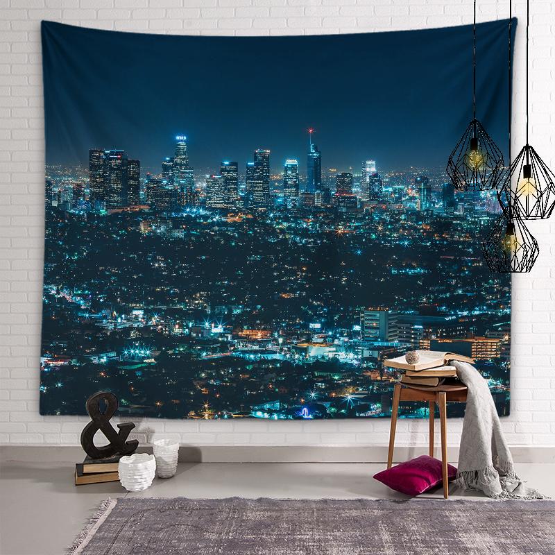 Scenic Spots City Building Night Scene Tapestry Muslim Tapestry Lighting Aesthetics Tapestry Living Room Room Home Decoration