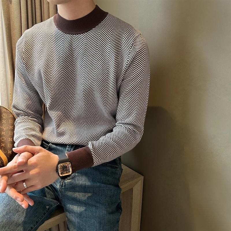 Round Neck Sweater Men's Fashion Brand Handsome Autumn and Winter Undershirt New Men's Graceful Slim-Fit Tops
