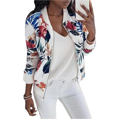 Women's Baseball Jacket Floral Long Sleeve Zip Up Baseball Bomber Jacket Coat