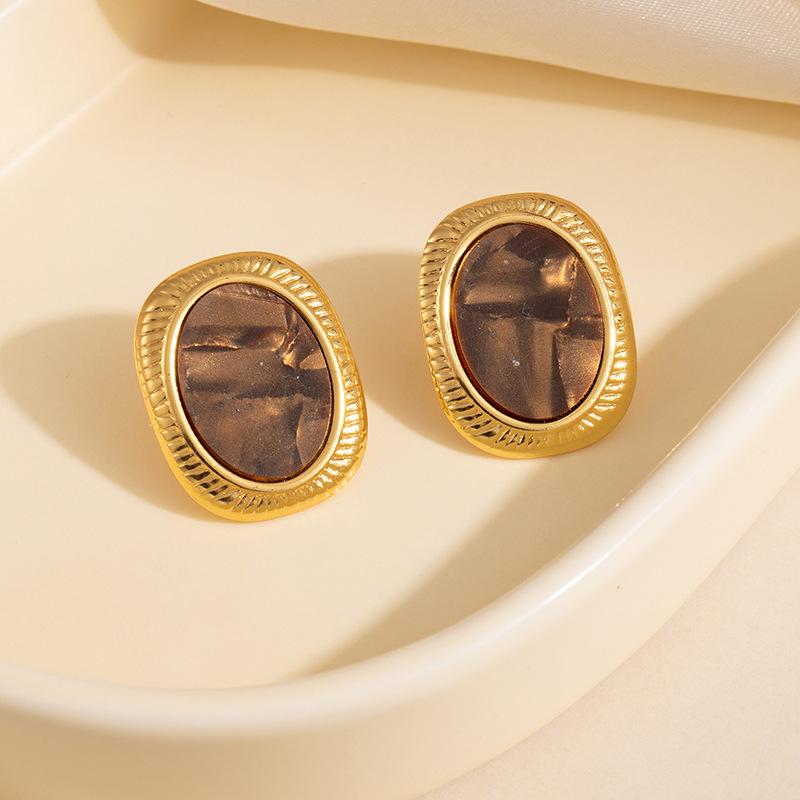 Stainless Steel Square Oval Stone Earrings Women Fashion Titanium Steel Luxury Ear Studs