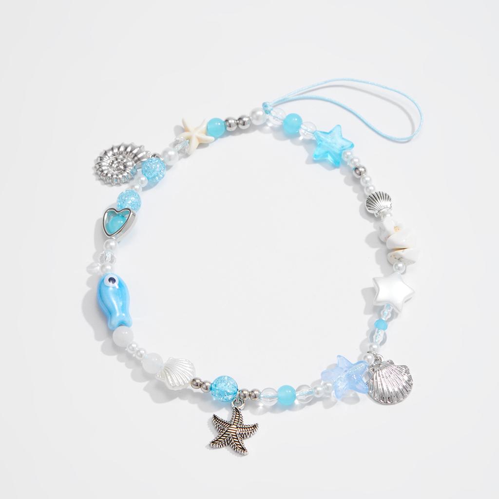 European and American Summer Ocean Ins Style Conch Starfish Scallop Shell Mobile Phone Chain Small Fresh Beaded Mobile Phone Pendant