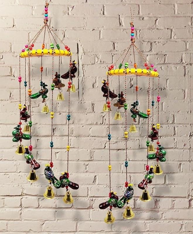 Colored Bell Wind Chime, Door/Wall Hanging Decorative Showpiece/Wall Hanging/Home Décor/Home Furnishing(Pack of 2, Peacock)
