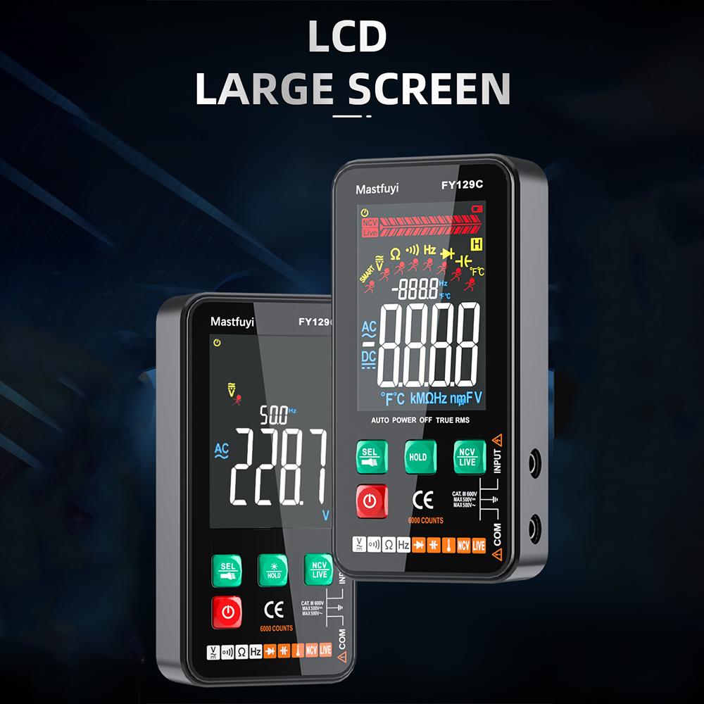 Farbdisplay Digitales Multimeter FY128C/129C 5999 T-RMS Professioneller Elektriker-Tester DC AC Spannung Kapazität Multimeter