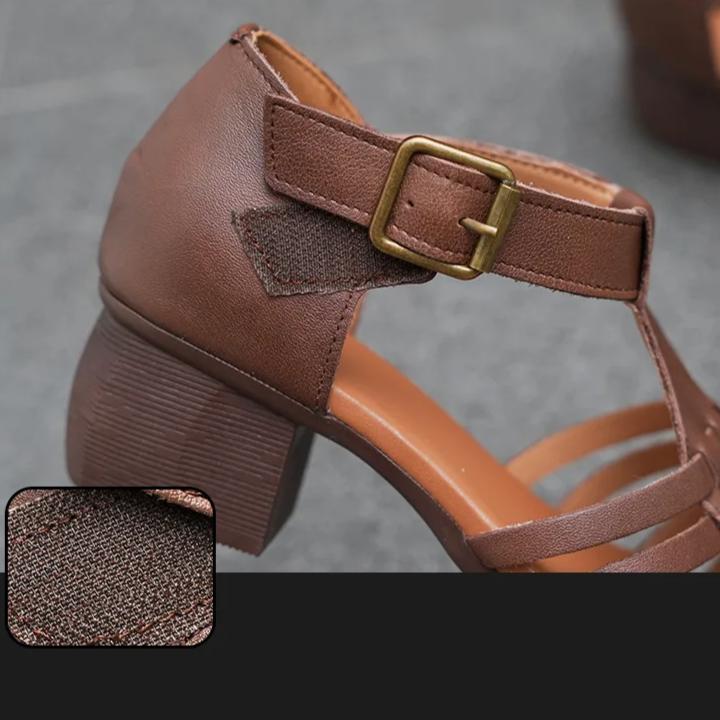 Johnature Pantofi respirabili de damă din piele naturală cu toc înalt, sandale cu talpă moale și decupaje